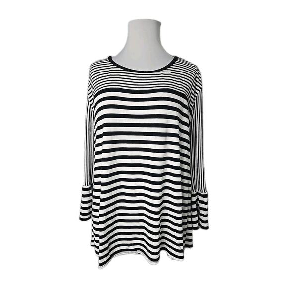 RUBY RD. Black White Striped Bell Sleeve Knit Sweater Top 3X - Picture 1 of 5